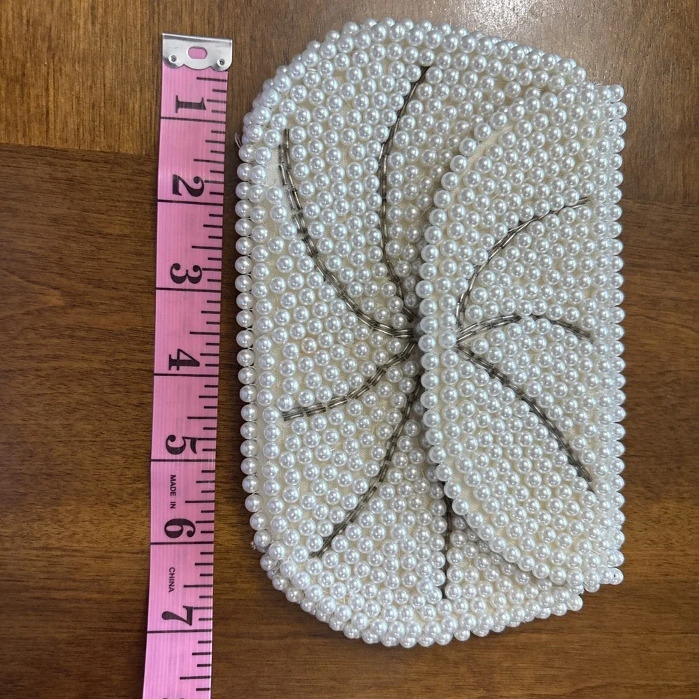 Vintage Cream Ivory‎ Retro Womens Pearl Beaded Coin Small Purse Clutch